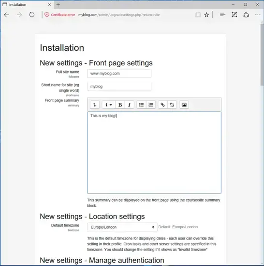 Front page settings