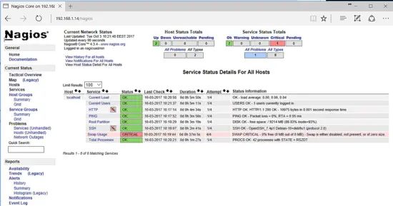 Nagios monitored services