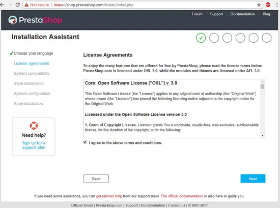 Agree to license terms in Prestashop