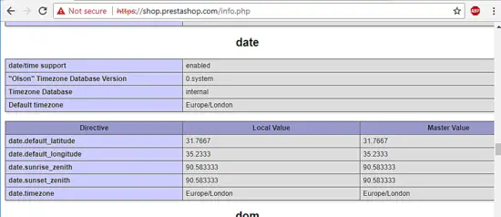 Check PHP date and timezone settings