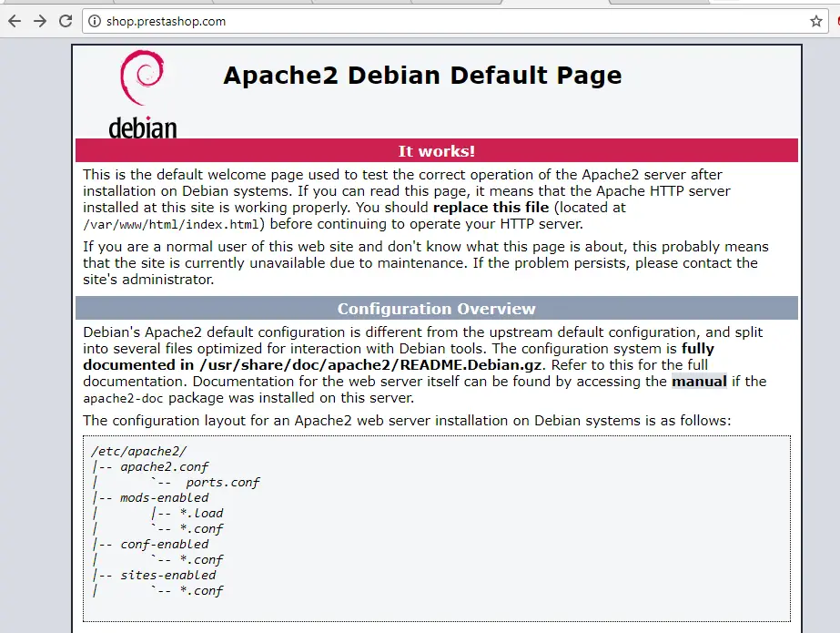 Debian tools. Apache2 Debian стандартная страница.