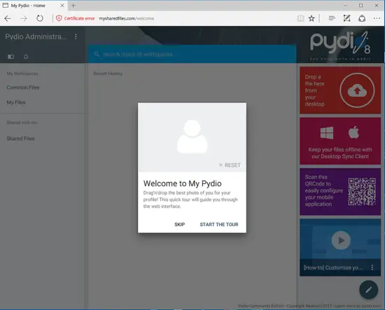 Pydio dashboard