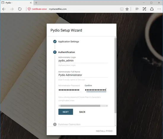 Set administrator name and password