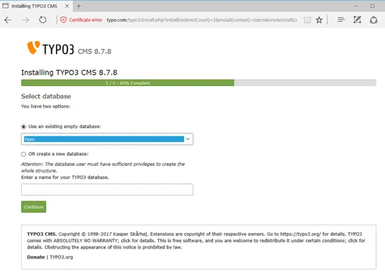 Choose database template