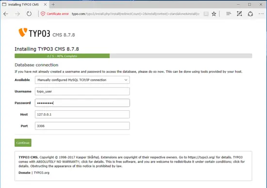 Configure database connection