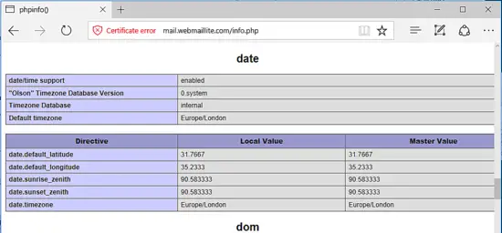 Check PHP date and timezone settings