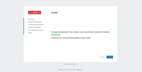 Zabbix installed successfully