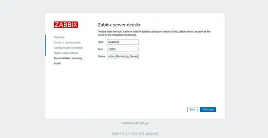 Zabbix Server Details