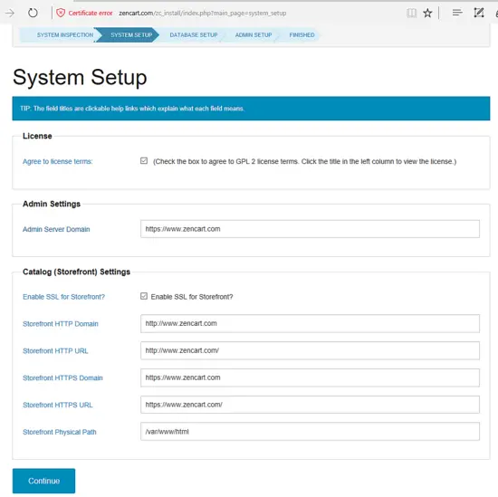 System setup