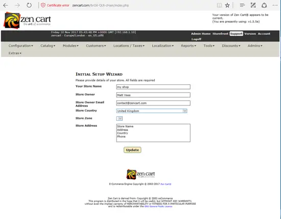 ZenCart Initial setup wizard