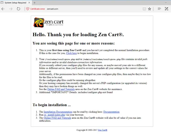 ZenCart web installer