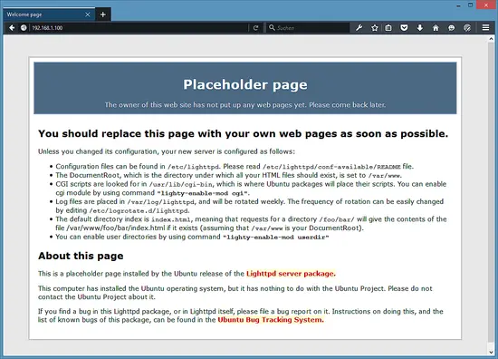Lighttpd welcome page on Ubuntu 15.10.
