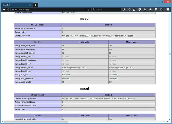 PHP info with MySQL.