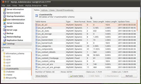 Screenshot-MySQL Administrator In use