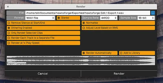 Tracktion 5 DAW - Export