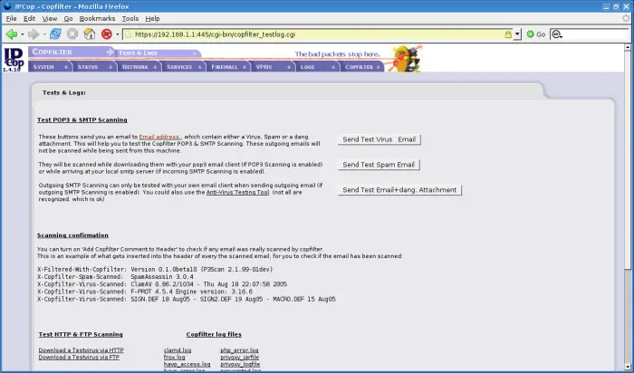 Copfilter Tests and Logs
