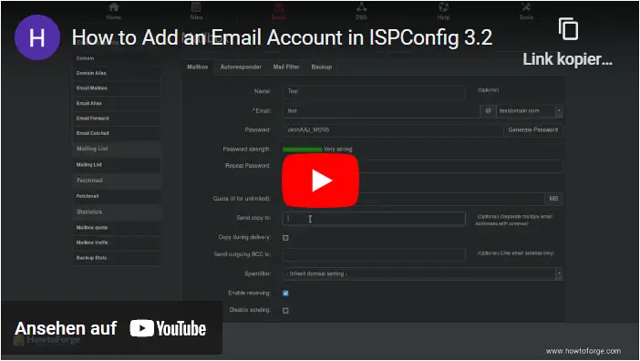 Create an Email account in ISPConfig