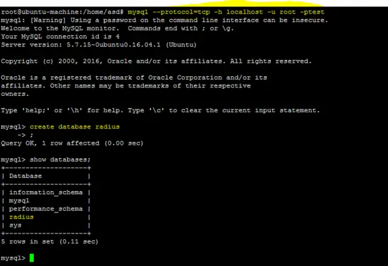 Create the Radius MySQL database