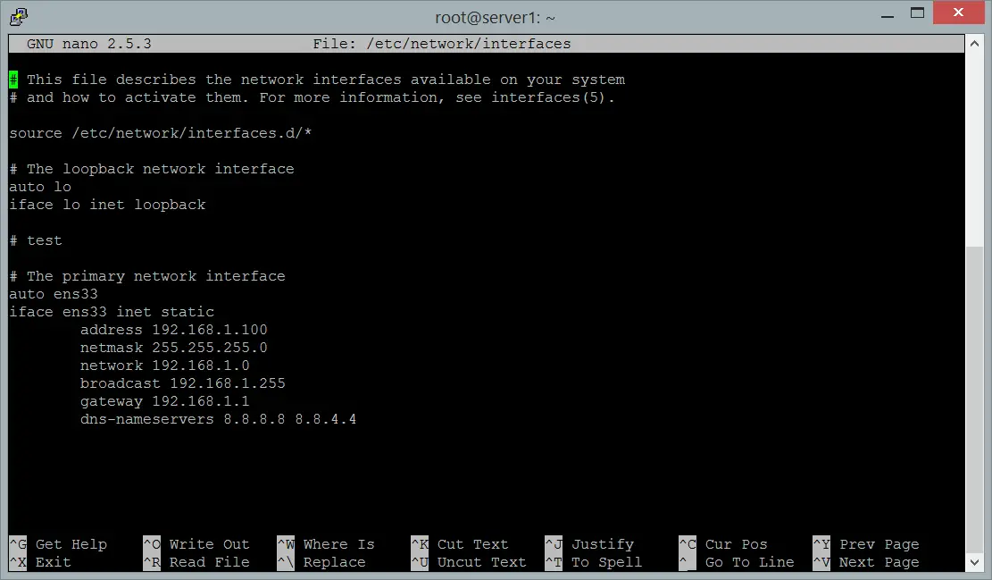 linux configure static ip address