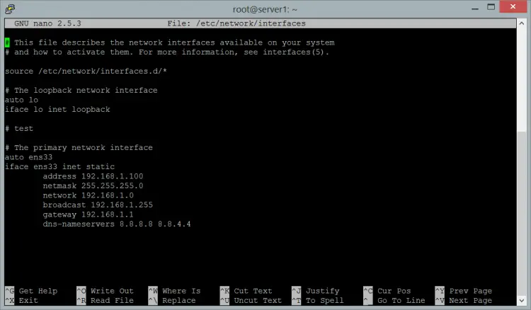 Interfaces configuration file