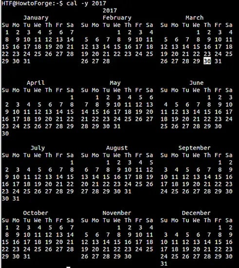 cal command show all months of a year