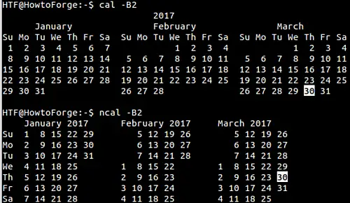 cal -B command option