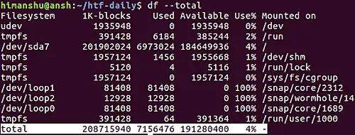 make df produce total of all block-related info