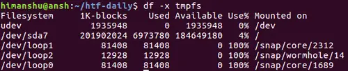 make df exclude a particular file system type