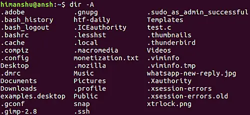 How to make dir not display . and .. in output