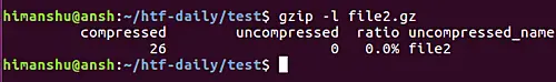 gzip list details related to compressed file