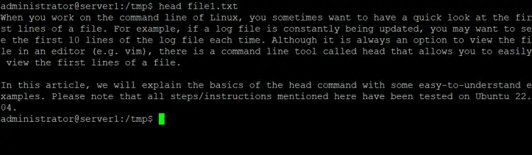 Using the Linux head command