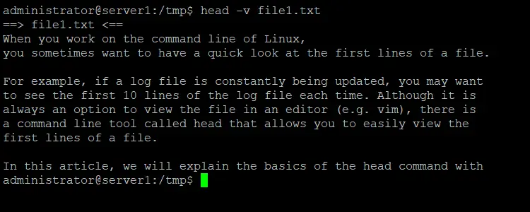 Show filename in output of head command