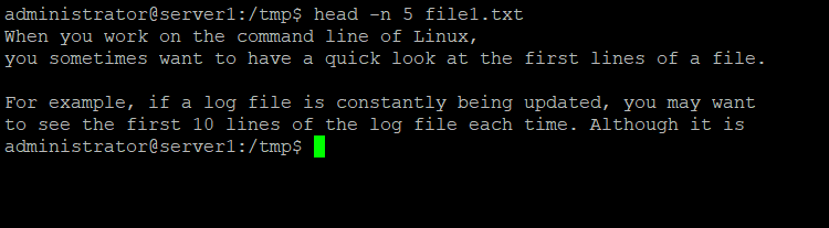 Show first lines of a file on Linux