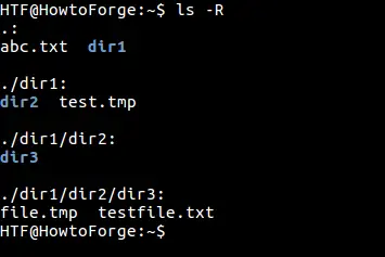 list subdirectories recursively with ls command