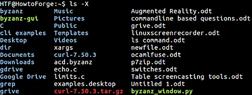 sort ls command output based on file extensions