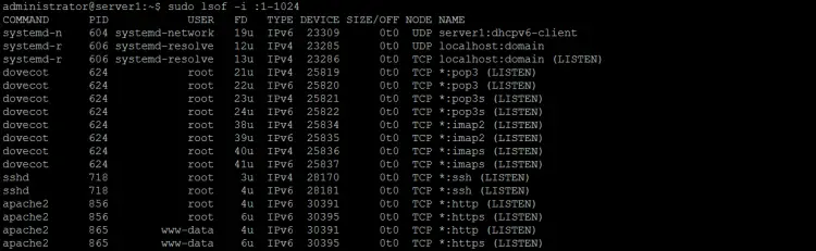 How to list open files based on port range