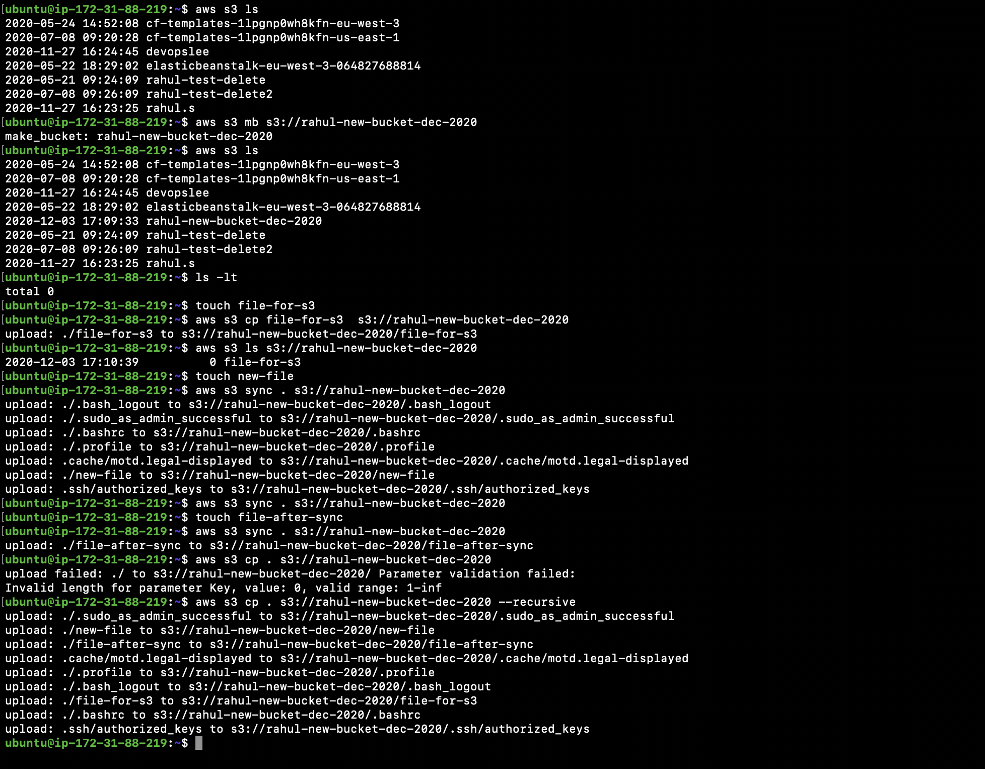 Manage operations on S3 Bucket using awscli from the EC2 instance