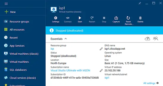 Shut down the VM in Azure Portal.