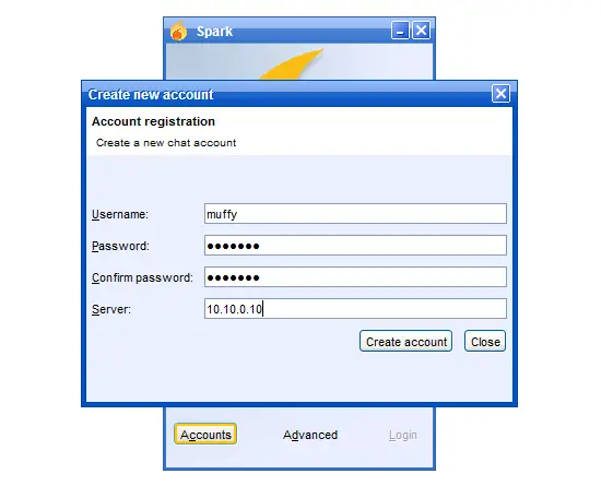 Spark User Account Setup Page