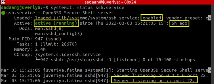 ssh service status