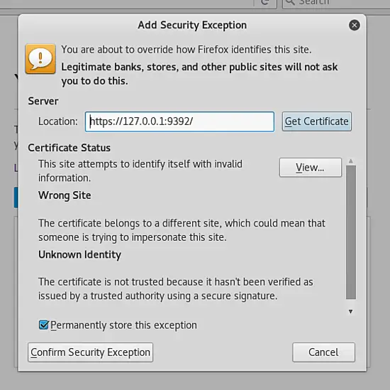 Accept the self-signed SSL cert