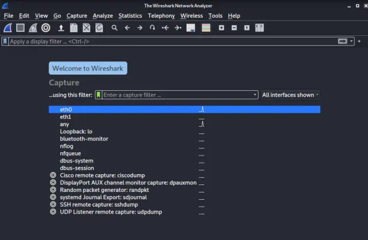 Wireshark's Startup Screen