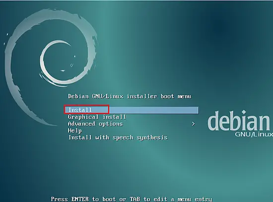 Select Install option in Debian installer.