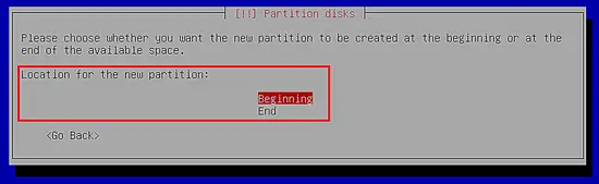 Select a location for the partition