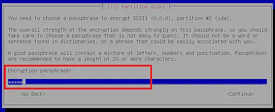 Enter passphrase for the partition