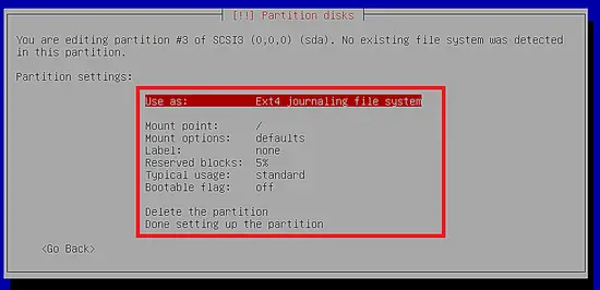 Select encryption tape for root partition