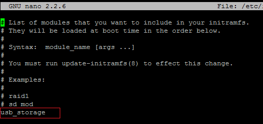 ensure that usb_storage module is loaded