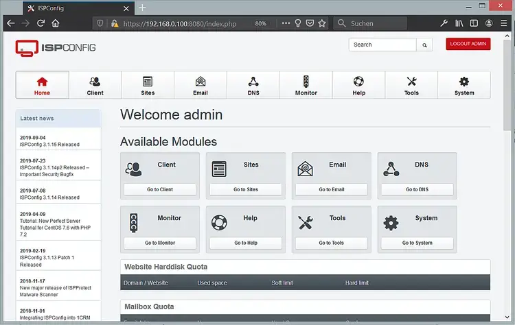 ISPConfig Dashboard on Debian 10