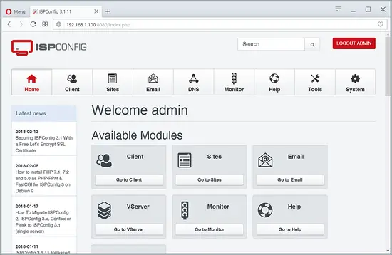 ISPConfig Dashboard