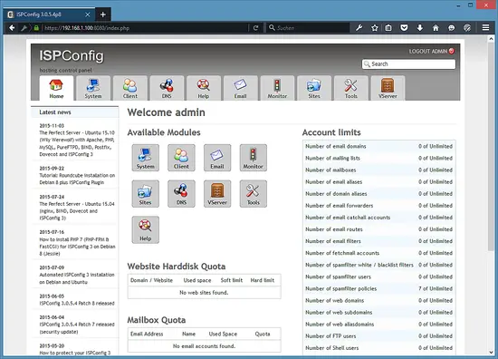 The ISPConfig Hosting Control Panel.